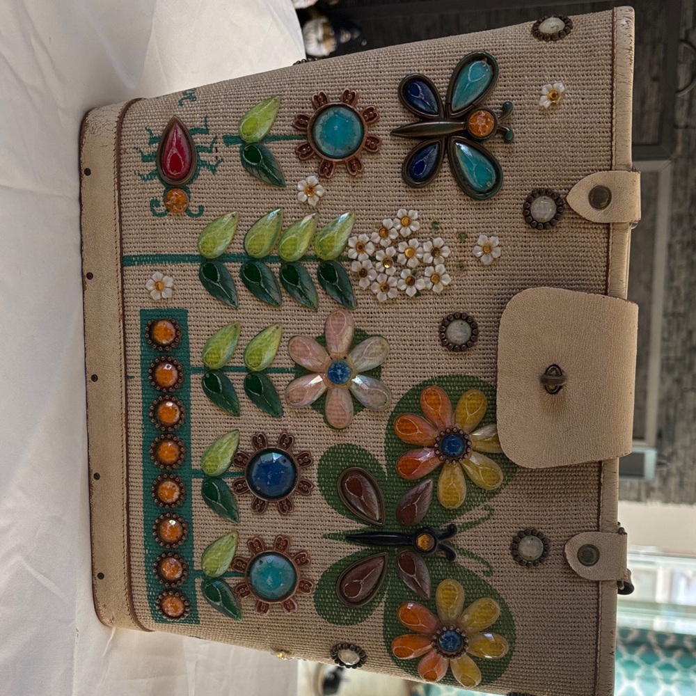 Floral Embellished Beige Tote Bag
